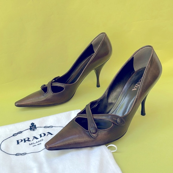 Prada vintage brown leather heels in dust bag - Picture 2 of 15